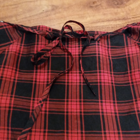 J. Crew Red and Black Plaid Eliza Blouse with Beaded Collar, 2 - Picture 6 of 8